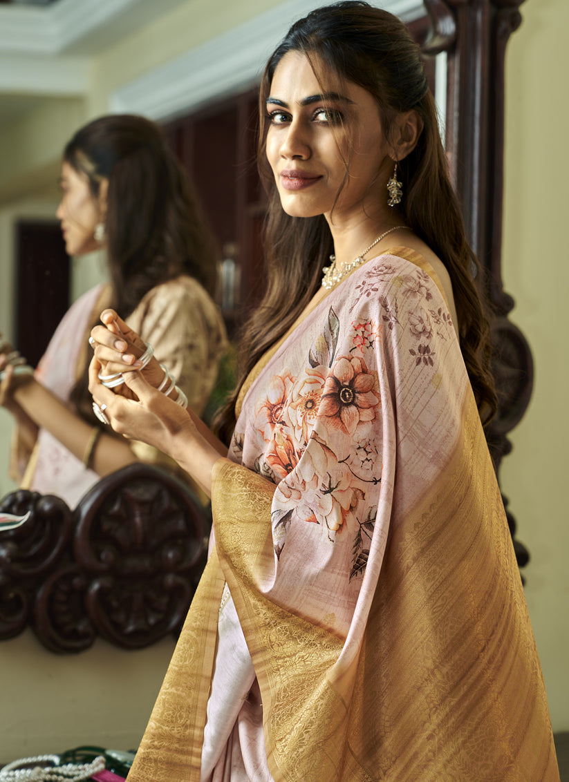 Blush Pink Pure Handloom Kotha Silk Saree