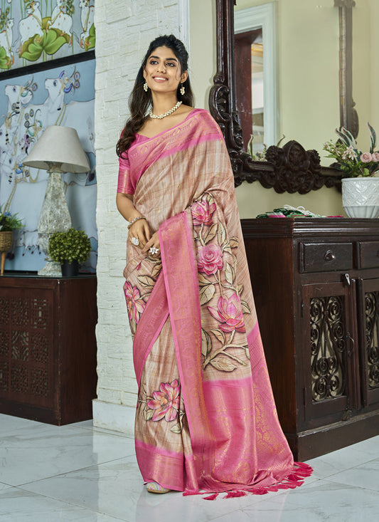 Beige Pure Handloom Kotha Silk Saree