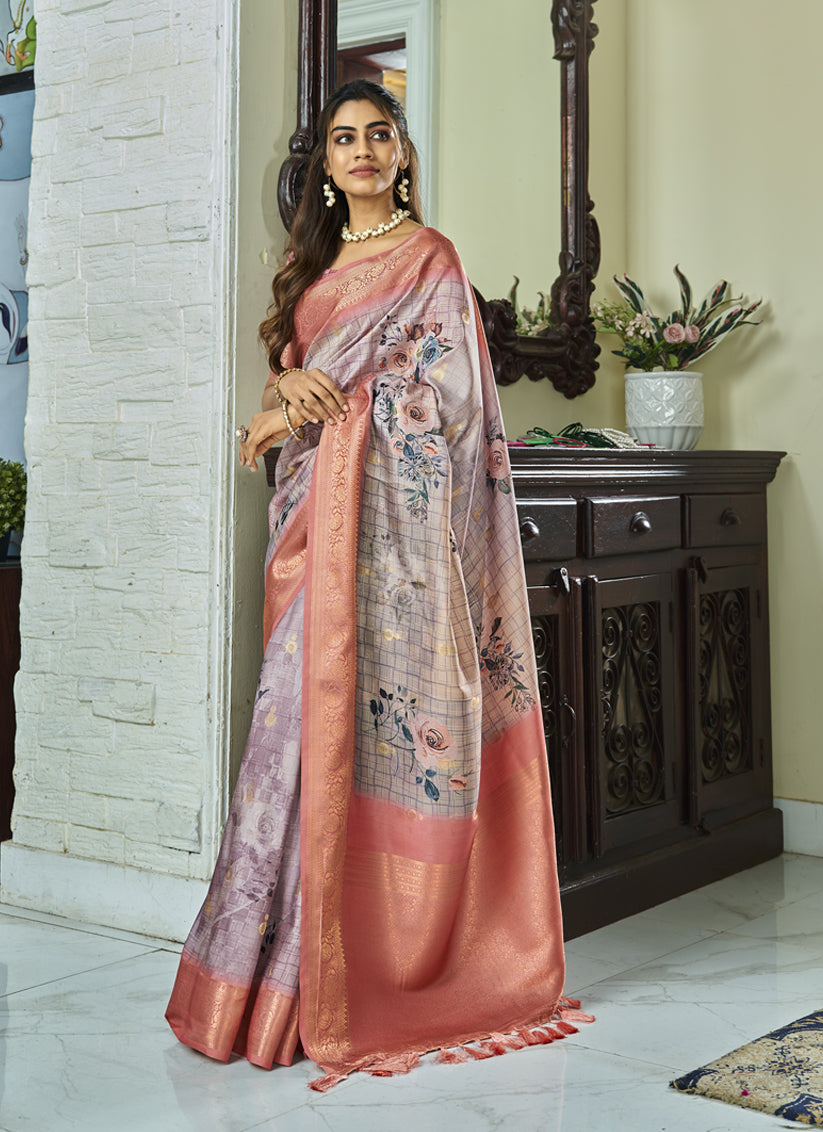 Lavender Pure Handloom Kotha Silk Saree