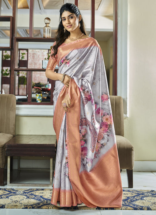 Soft Grey Pure Handloom Kotha Silk Saree