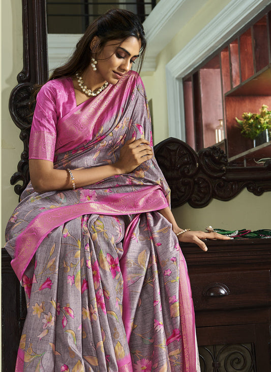 Mauve Pure Handloom Kotha Silk Saree