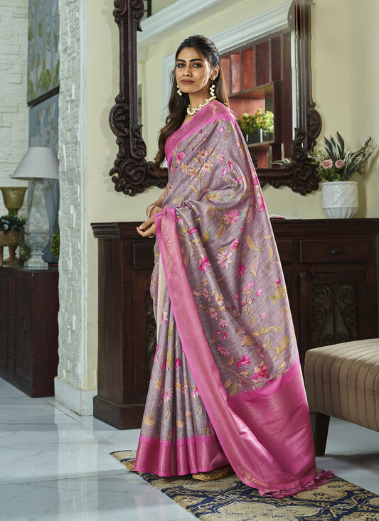 Mauve Pure Handloom Kotha Silk Saree
