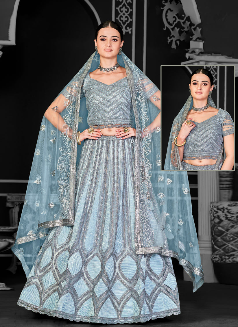 Livid Blue Net Embroidered Designer Lehenga Choli
