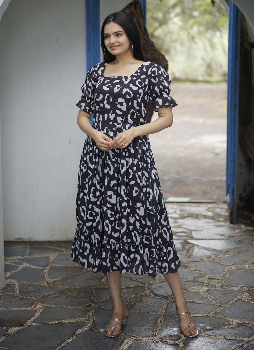 Black Faux Georgette Digital Print Plus Size Kurti