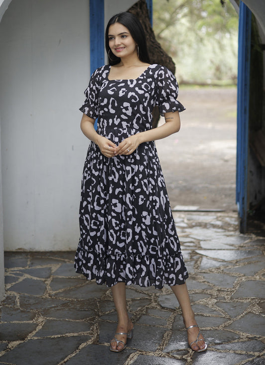 Black Faux Georgette Digital Print Plus Size Kurti