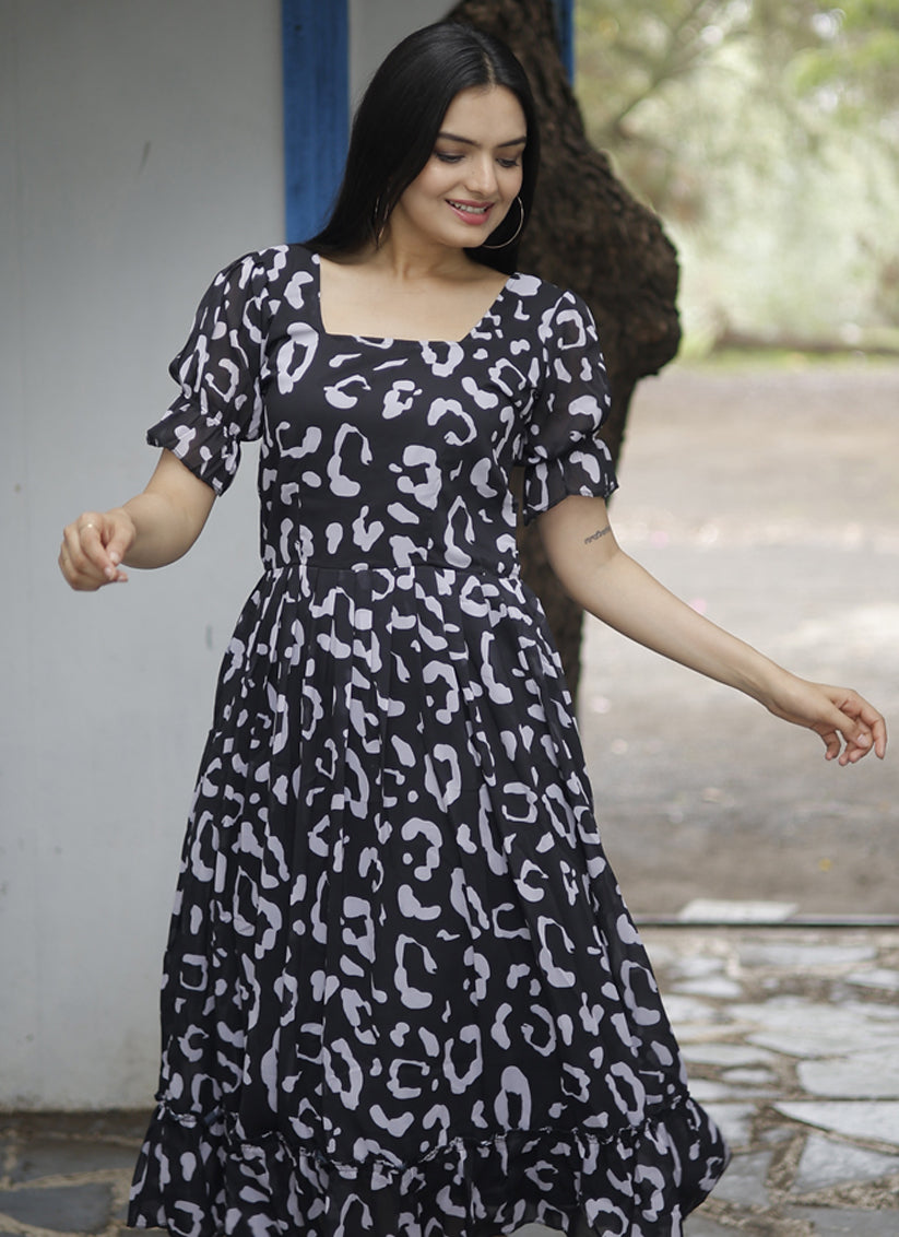 Black Faux Georgette Digital Print Plus Size Kurti