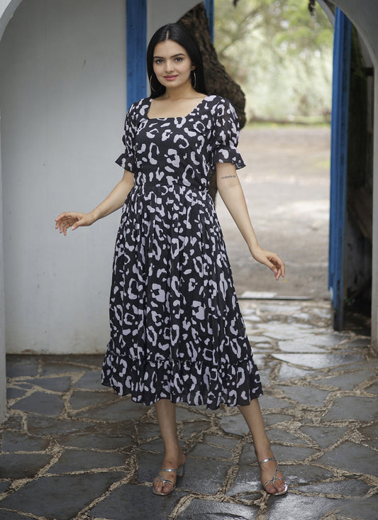 Black Faux Georgette Digital Print Plus Size Kurti