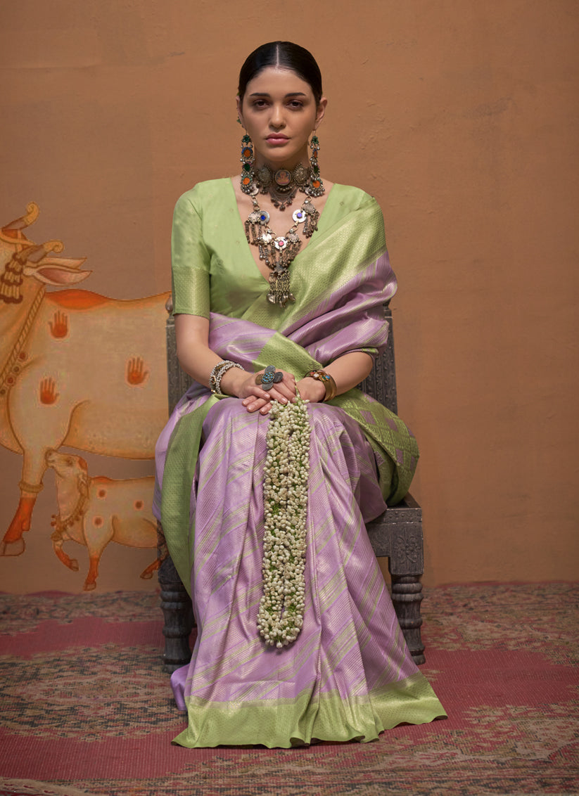 Lilac Silk Zari Weaving Saree For Festival