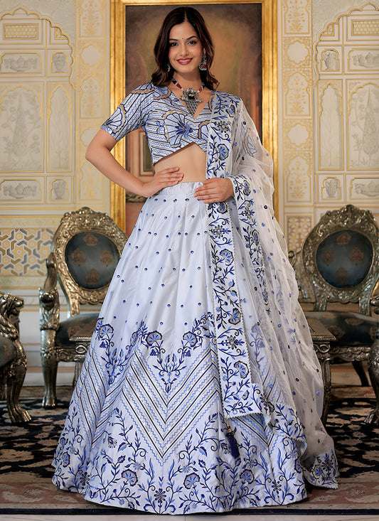 Fabulous White Embroidered & Heavy Sequins Lehenga Choli Set