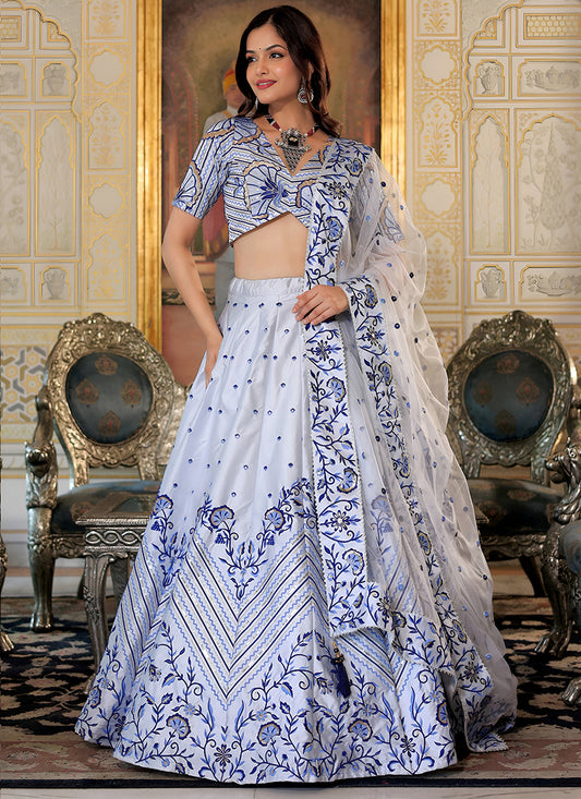 Fabulous White Embroidered & Heavy Sequins Lehenga Choli Set