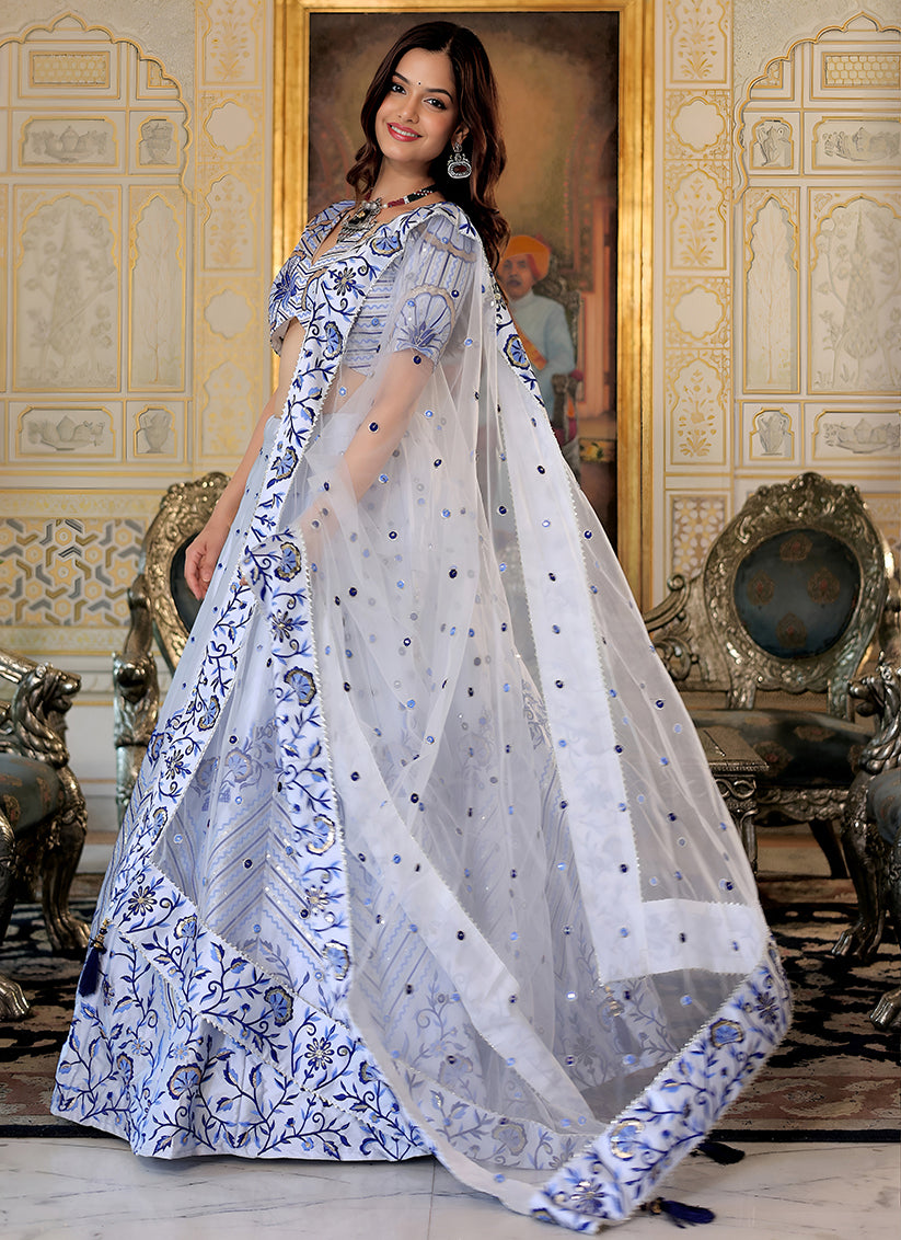 Fabulous White Embroidered & Heavy Sequins Lehenga Choli Set