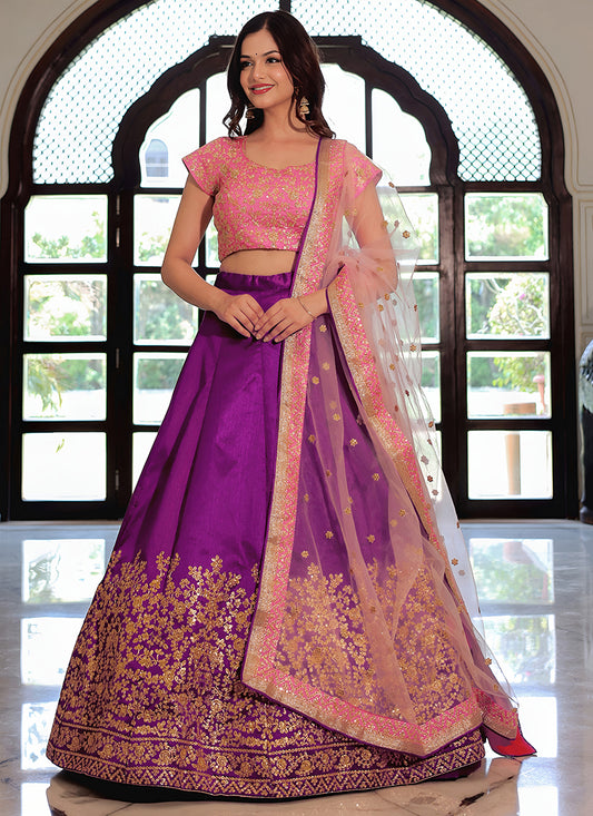 Outstanding Purple Embroidered & Heavy Sequins Lehenga Choli Set