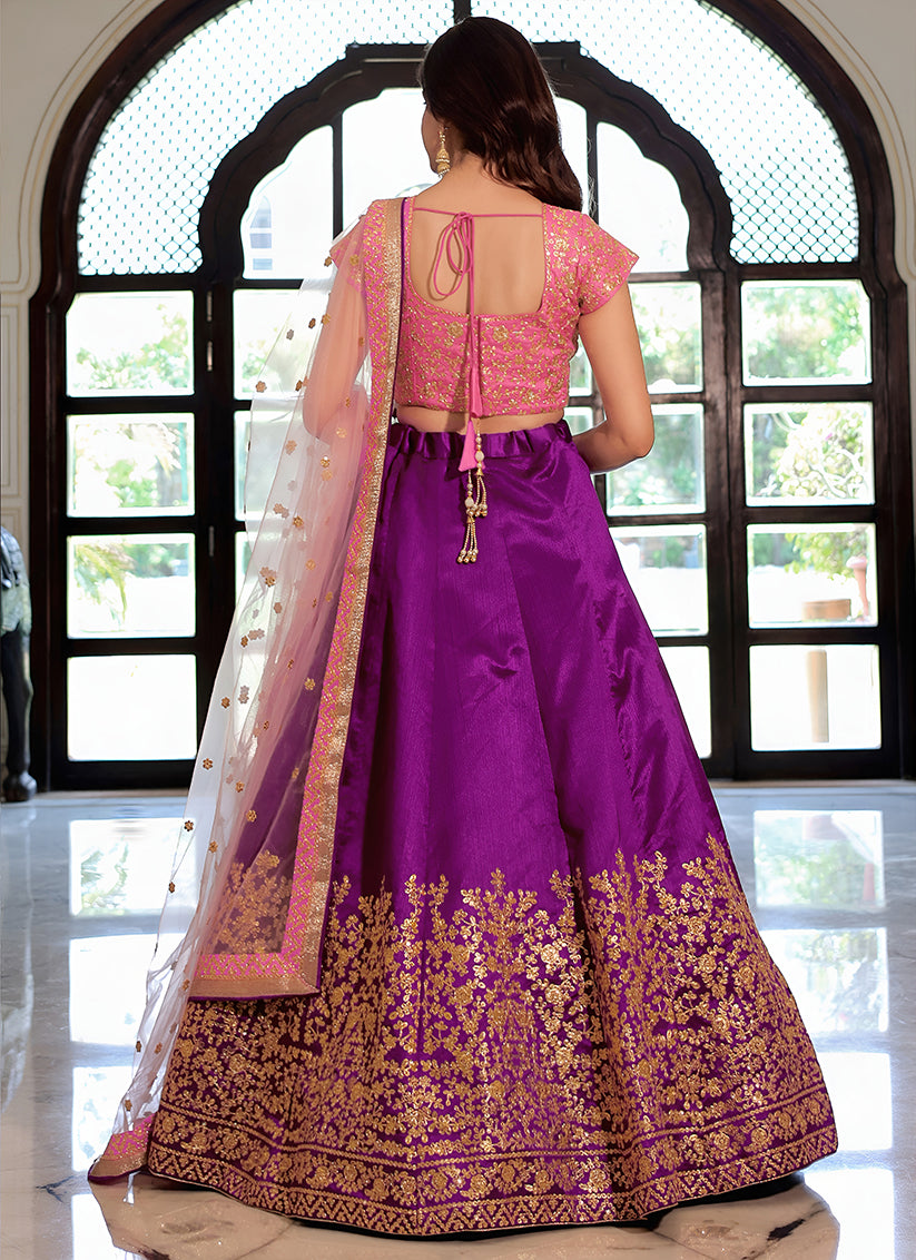 Outstanding Purple Embroidered & Heavy Sequins Lehenga Choli Set