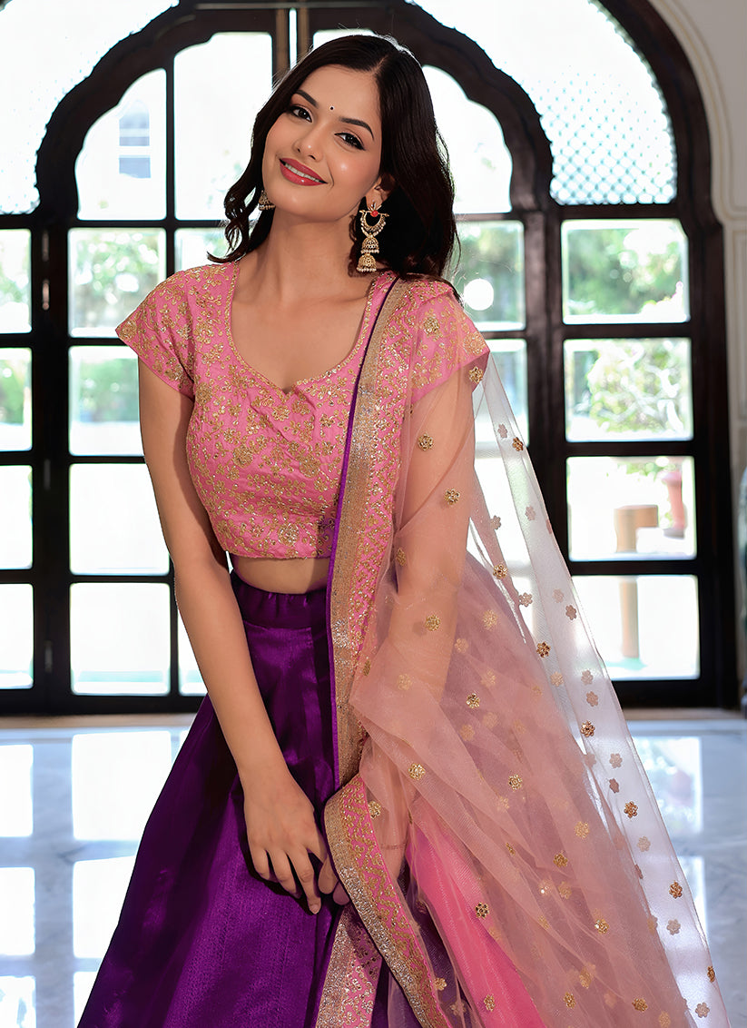 Outstanding Purple Embroidered & Heavy Sequins Lehenga Choli Set
