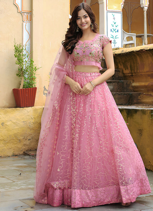 Wonderful Pink Heavy Lehenga Choli Set for Festival