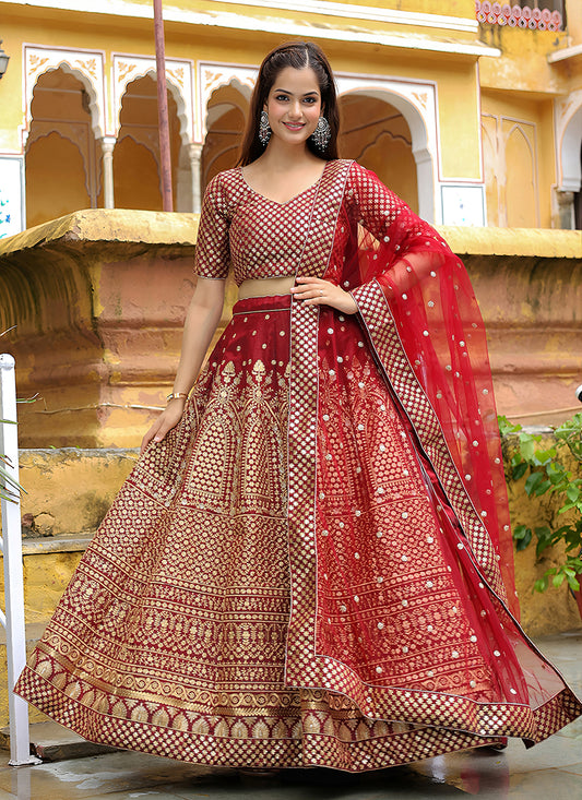 Gorgeous Maroon Heavy Lehenga Choli Set for Festival
