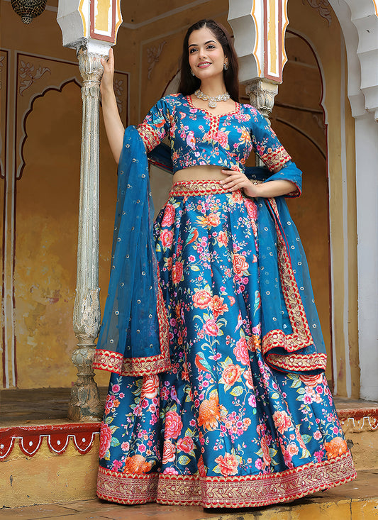 Unique Teal Blue Heavy Lehenga Choli Set for Festival