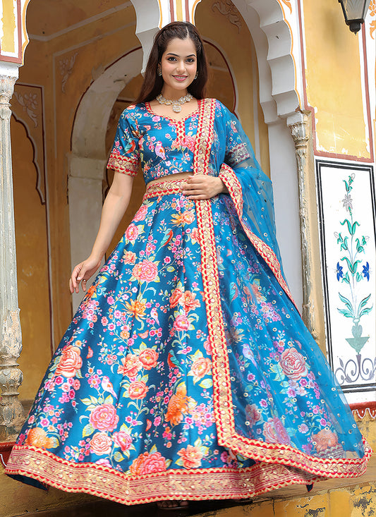 Unique Teal Blue Heavy Lehenga Choli Set for Festival