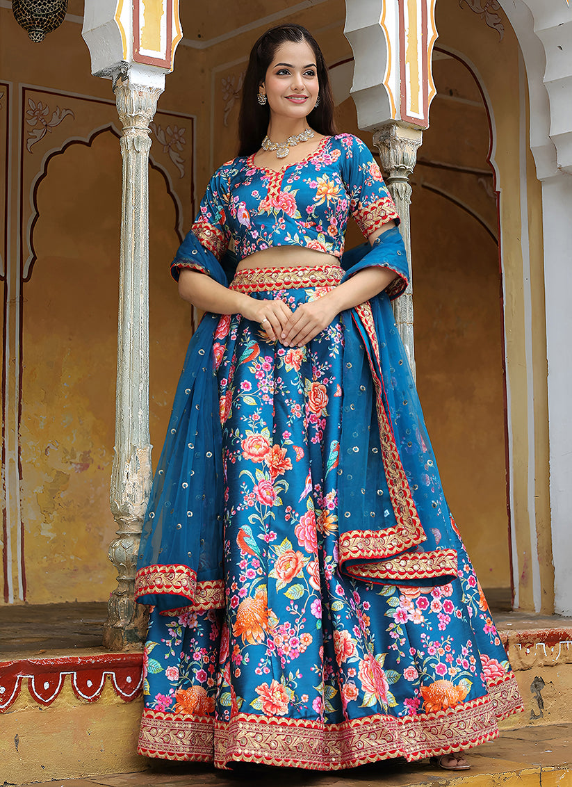 Unique Teal Blue Heavy Lehenga Choli Set for Festival