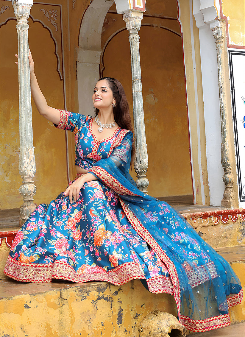Unique Teal Blue Heavy Lehenga Choli Set for Festival