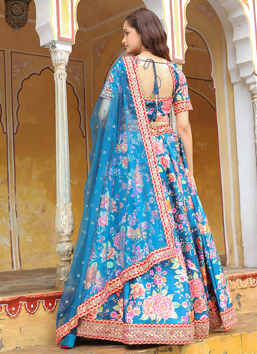 Unique Teal Blue Heavy Lehenga Choli Set for Festival