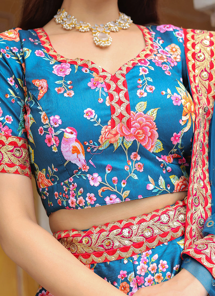 Unique Teal Blue Heavy Lehenga Choli Set for Festival