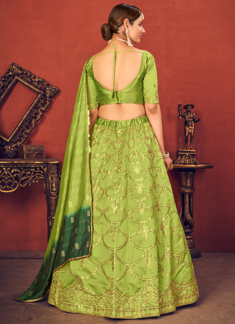 Vibrant Lime Green Art Silk Sequins Wedding Lehenga Choli