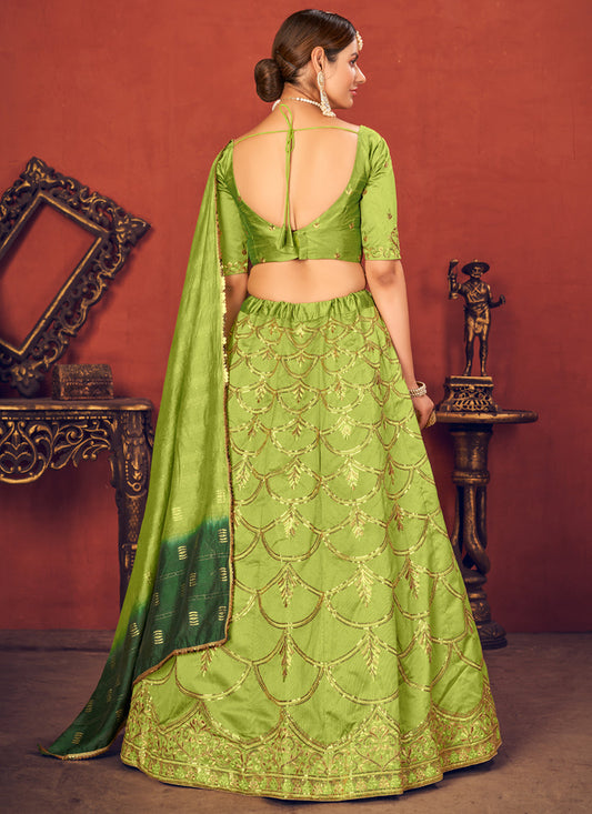 Vibrant Lime Green Art Silk Sequins Wedding Lehenga Choli