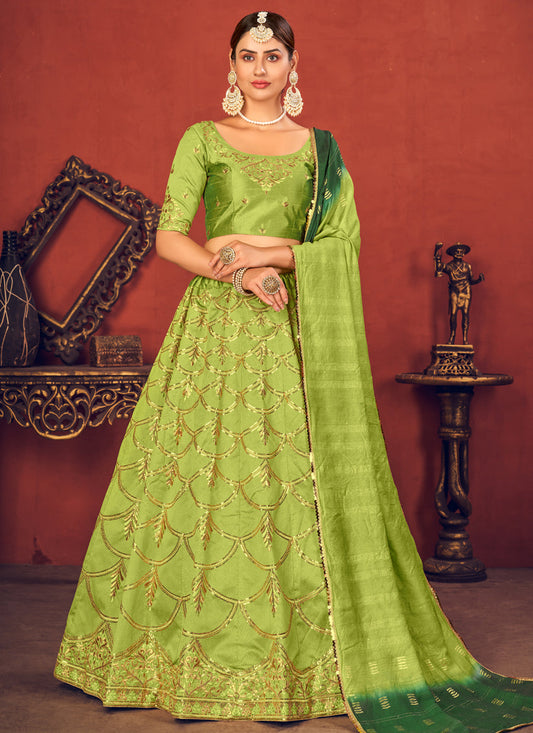 Vibrant Lime Green Art Silk Sequins Wedding Lehenga Choli