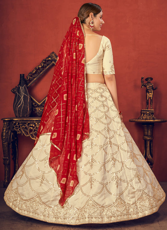 Graceful Ivory Art Silk Sequins Wedding Lehenga Choli