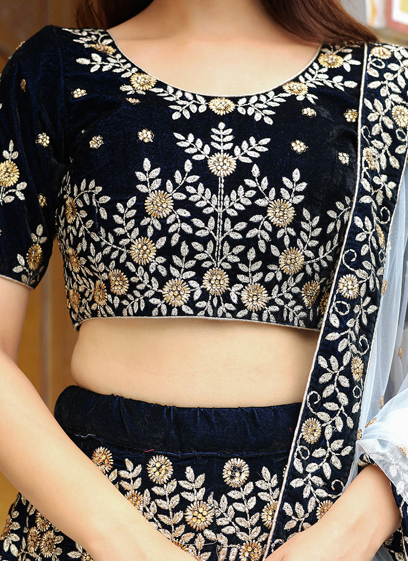 Spectacular Navy Blue Heavy Lehenga Choli Set for Festival