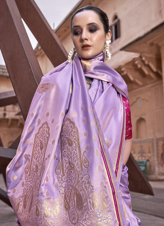 Lilac Pure Satin Zari Woven Saree