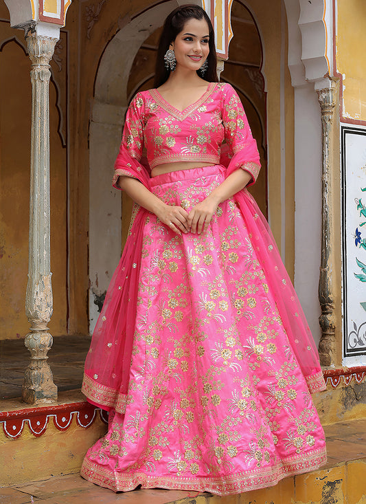 Delightful Punch Pink Heavy Lehenga Choli Set for Festival