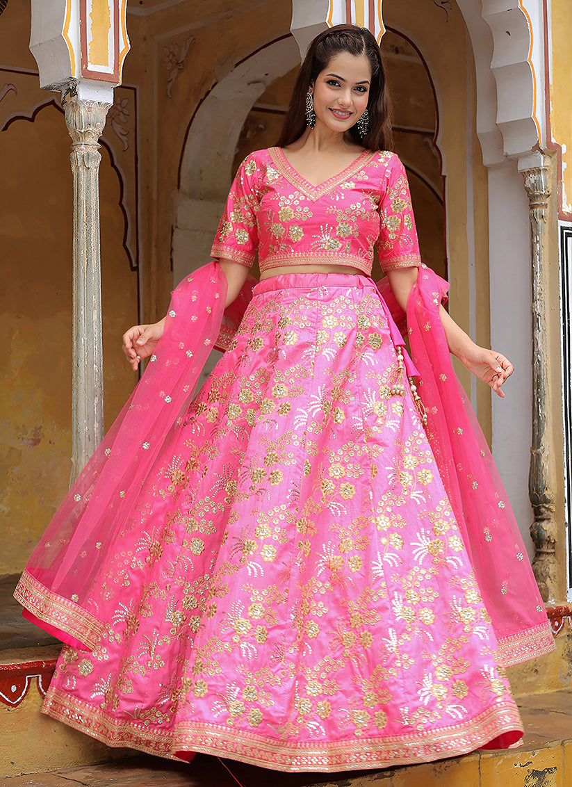 Delightful Punch Pink Heavy Lehenga Choli Set for Festival