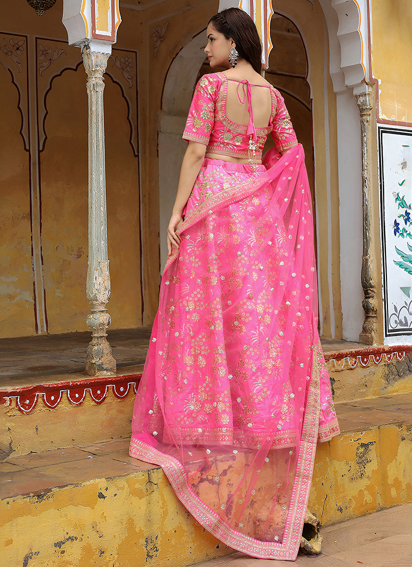 Delightful Punch Pink Heavy Lehenga Choli Set for Festival