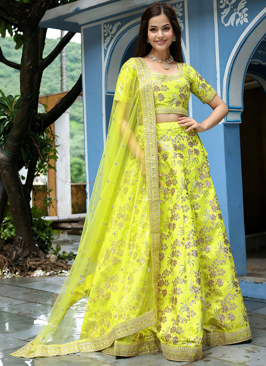 Dazzling Neon Green Heavy Lehenga Choli Set for Festival
