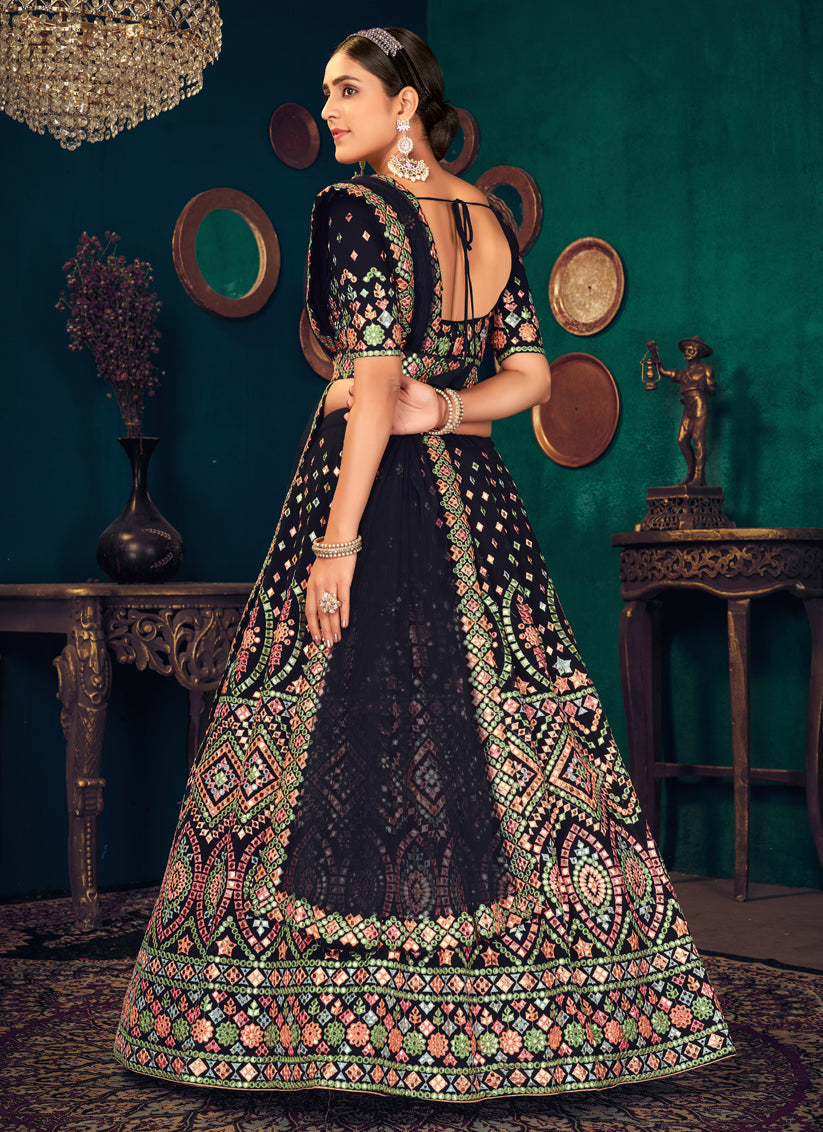 Midnight Blue Georgette Embroidered Designer Lehenga Choli