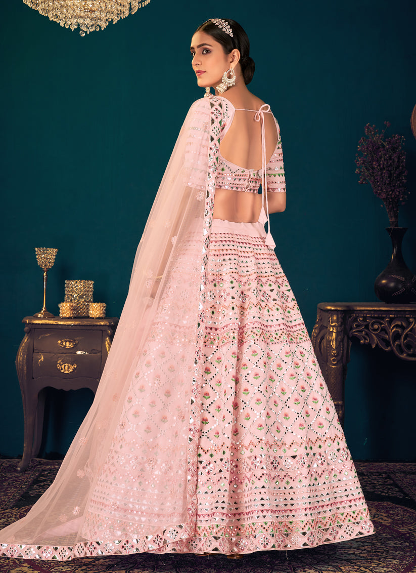 Powder Pink Georgette Embroidered Designer Lehenga Choli