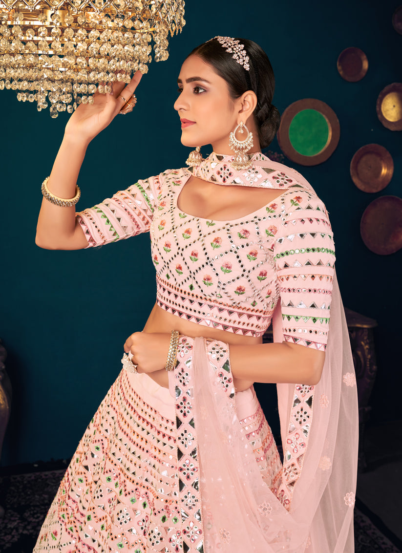 Powder Pink Georgette Embroidered Designer Lehenga Choli