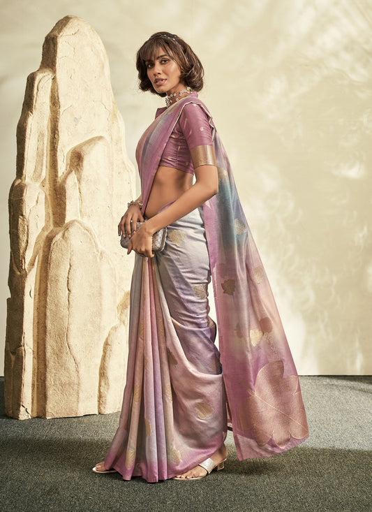 Dusty Pink Handloom Cotton Silk Embellished Saree