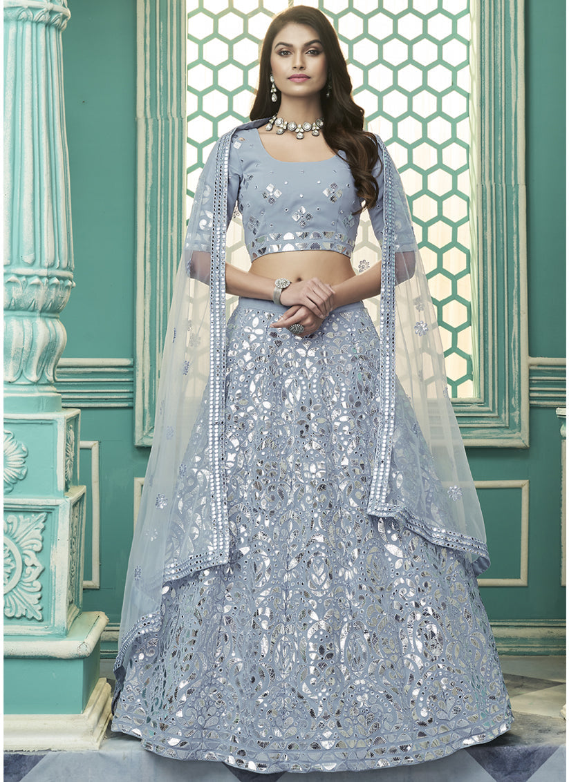 Steel Grey Georgette Embroidered Wedding Lehenga Choli