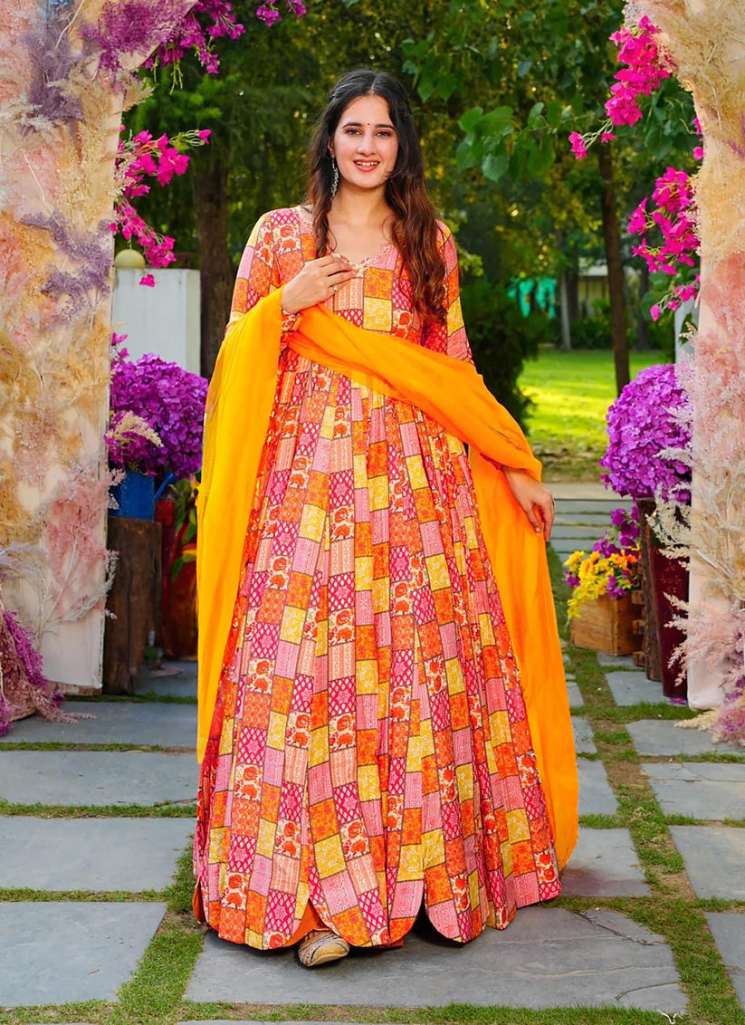 Multicolor Heavy Digital Printed Gown