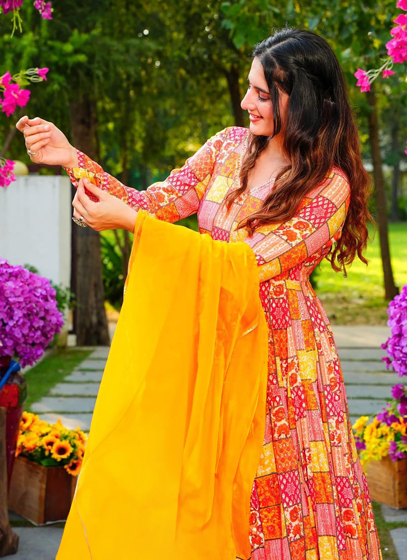 Multicolor Heavy Digital Printed Gown