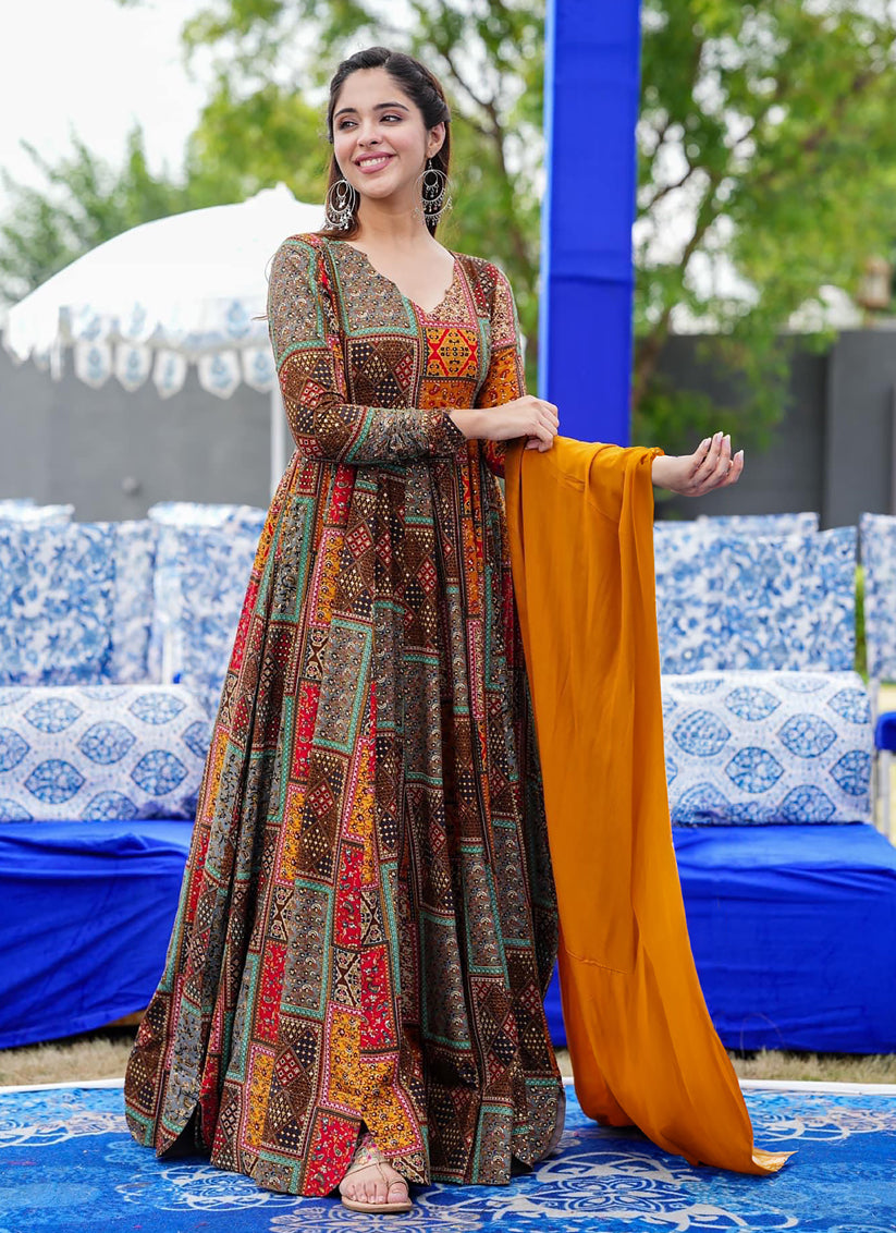 Multicolor Heavy Digital Printed Gown