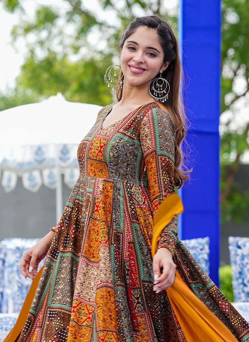 Multicolor Heavy Digital Printed Gown