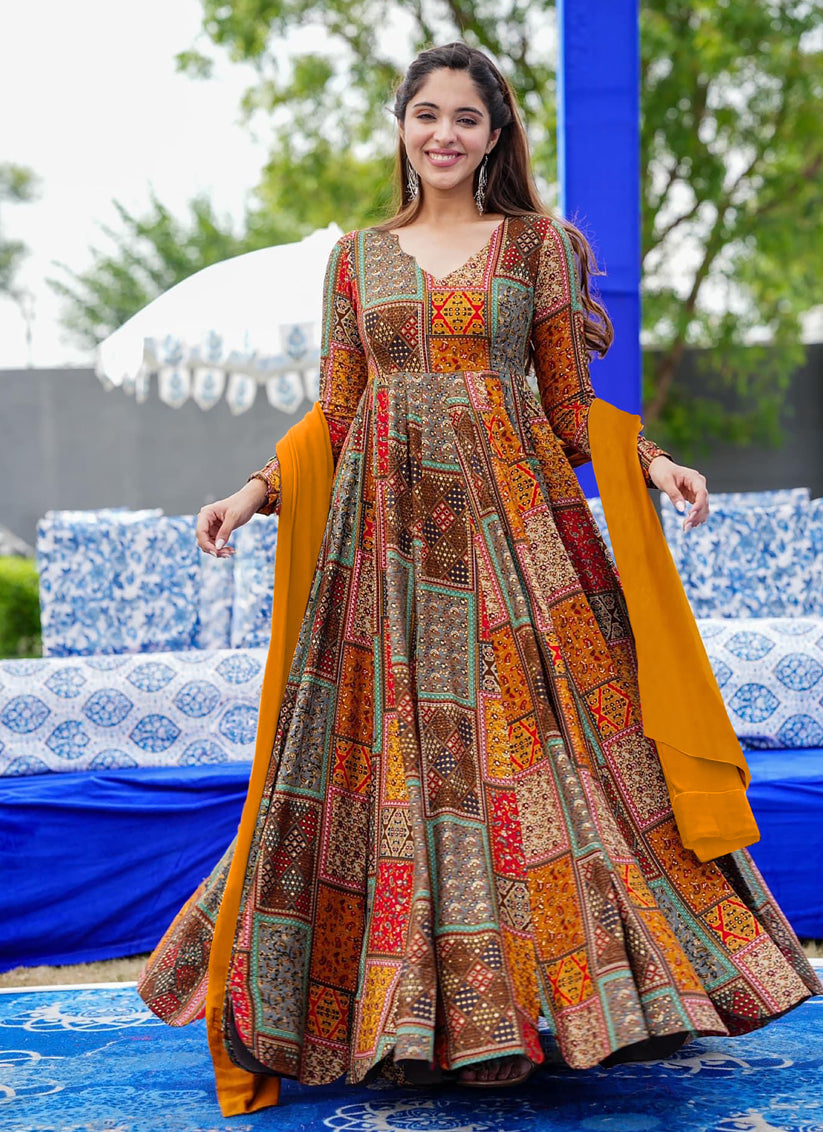 Multicolor Heavy Digital Printed Gown