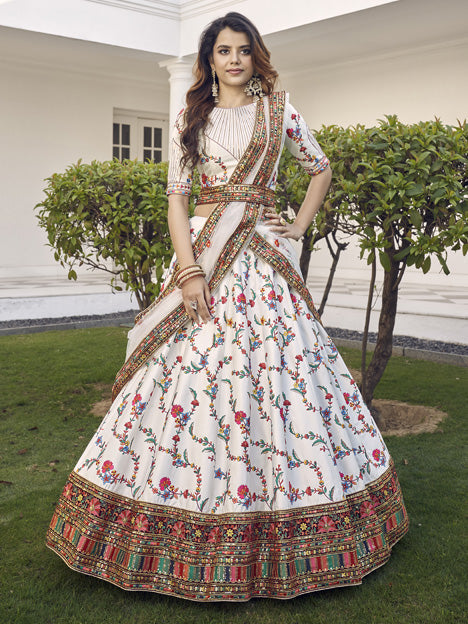 Stylish White Silk Embroidered Wedding Lehenga Choli