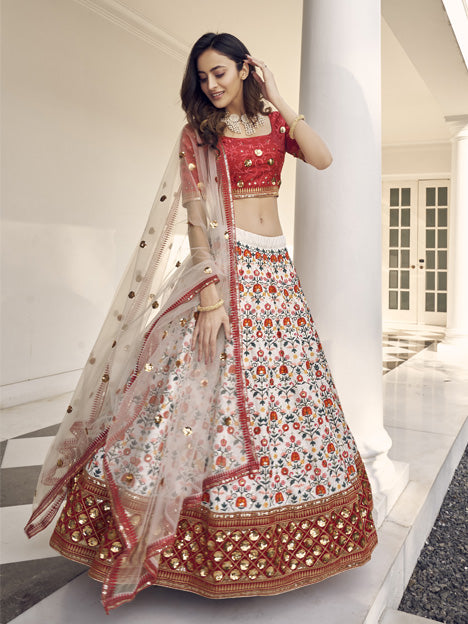 Opulent White Art Silk Embroidered Wedding Lehenga Choli