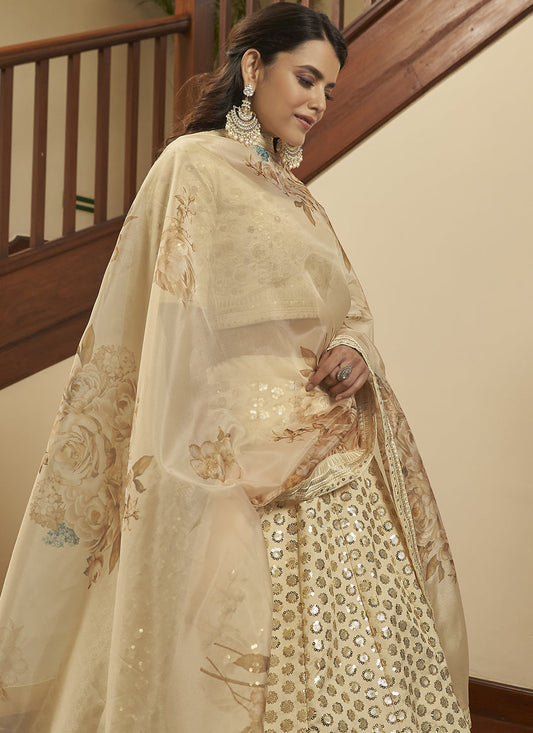 Charming Ivory Art Silk Sequins Wedding Lehenga Choli