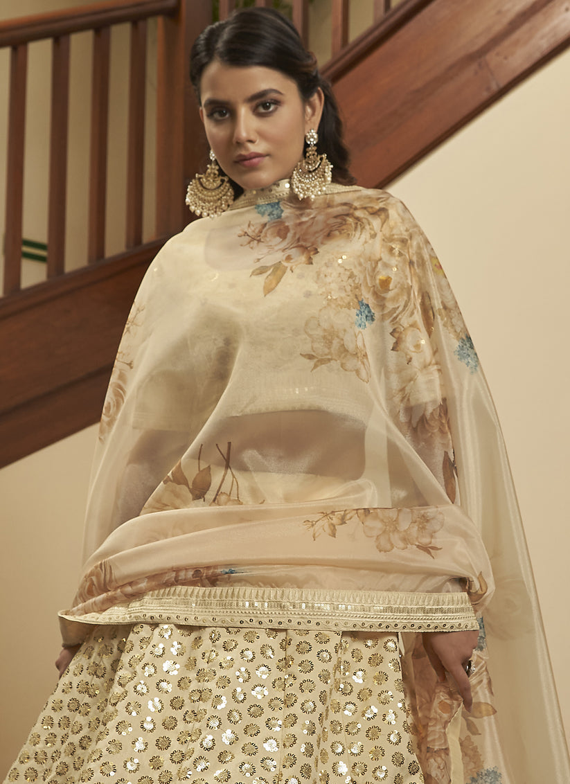 Charming Ivory Art Silk Sequins Wedding Lehenga Choli